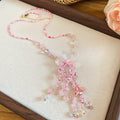 Pink Resin Flower Crystal Bead Tassel Earrings Necklace view 7
