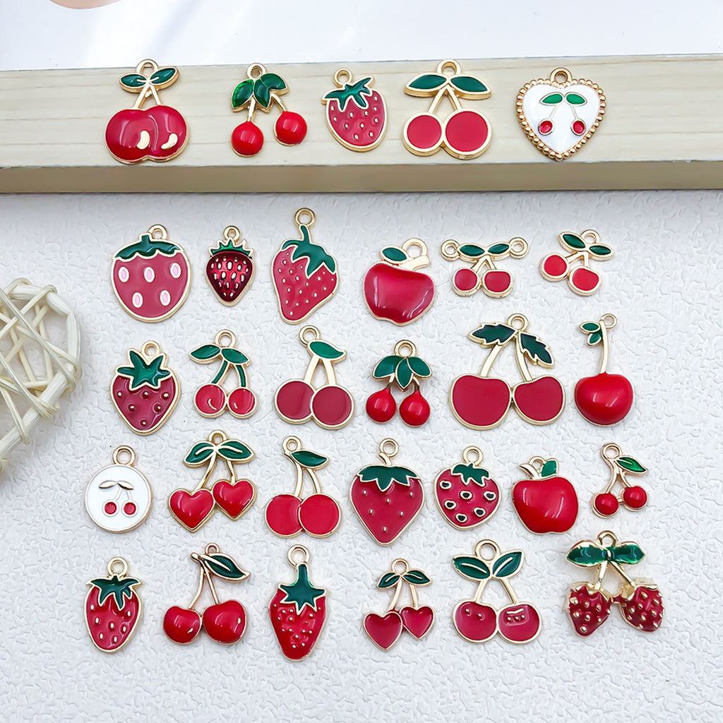 Enamel Zinc Alloy Cherry Strawberry Apple Fruit Charm Pendant for DIY Bracelet Earrings