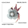 Fabric Flower Phoenix Brooch With Faceted Crystals And Polished Metal Details view 5