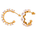 Gold Steel C-Hoop Earrings Square Clear Stone Accents view 5