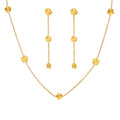 Gold Fluted Flower Station Necklace Drop Earrings Set view 5