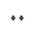 Black Center Clear Look Floral Square Stud Earrings view 5