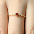 Gold Tone Slim Red Floral Stone Ring Polished Jewelry view 2