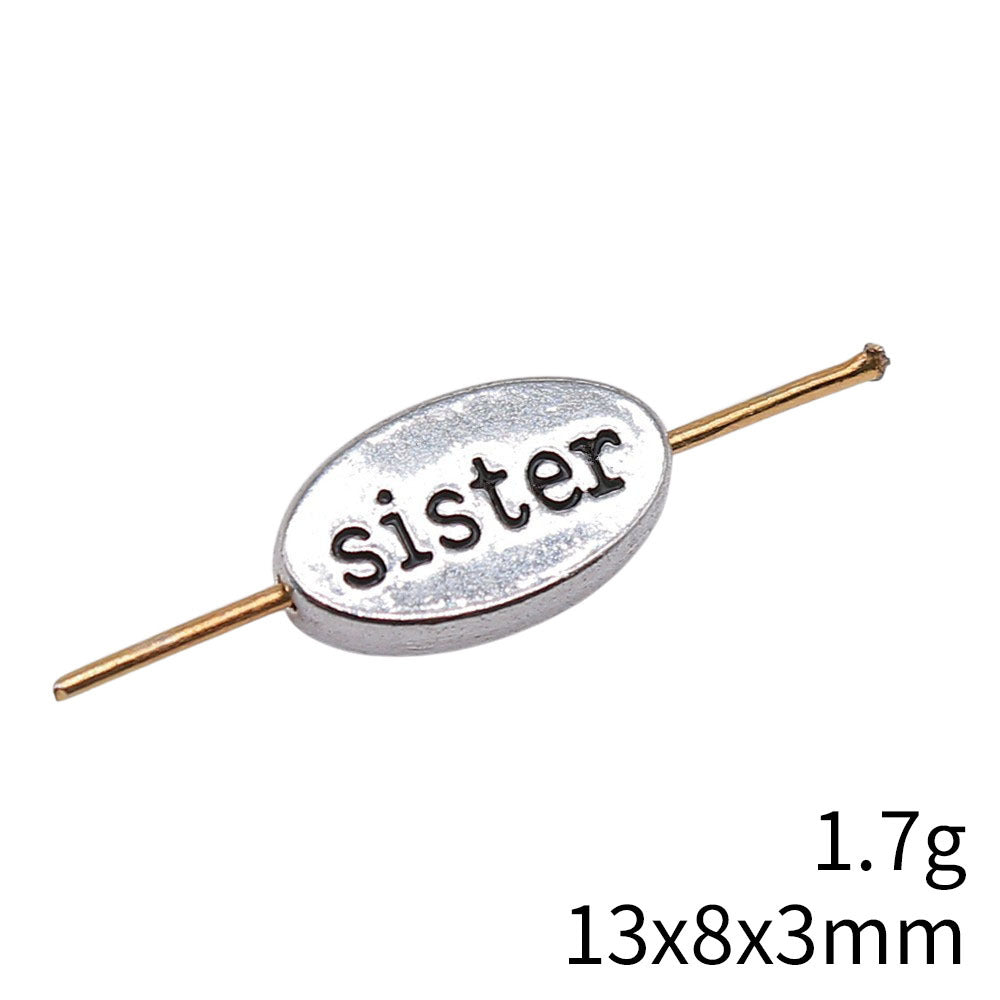 13x8x3mm 1.7g Antique Silver Zinc Alloy Oval Double Sided Sister Spacer Round Beads for DIY Bracelets