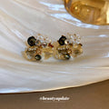 Gold Floral Crystal Cluster Stud Earrings Polished Metal Jewelry view 2