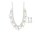Silver Pearl Rhinestone Cascade Necklace and Pearl Drop Earrings view 5
