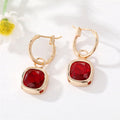 Gold Tone Square Faceted Crystal Huggie Drop Earrings in Eight Colors view 9
