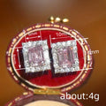 Silver Tone Pink Emerald Cut Halo Stud Earrings Baguettes view 4