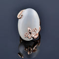 Rose Gold Tone Opalescent Cabochon Ring with Polished Metal Finish view 2