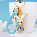 Jeweled Rabbit Girl Keychains in Flower Dresses and Three Colors view 11