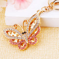 Jeweled Butterfly Keychain with Pink Wings and Gold Tone Hardware view 1