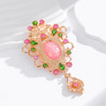 Red Gold Tone Ornate Oval Gemstone Metal Brooch Pin view 2