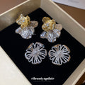 White Openwork Flower and Crystal Cluster Stud Earrings view 3