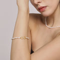 Freshwater Pearl Bracelet Gold Infinity Charm Czech Diamond Accents view 3