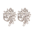 Silver Tone Oversized Floral Crystal Statement Earrings view 5