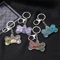 Silver Tone Dog Bone Pressed Flower Resin Keychains view 1