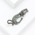 Antique Silver Long Tail Cat Brooch With Iridescent Shell Effect view 2