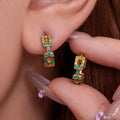 Gold Square Link Zircon Mini Huggie Earrings Colors view 4