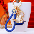 Jeweled Sailing Ship Keychains in Red and Blue with Braided Loops view 2