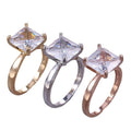 Square Clear Solitaire Ring In Gold Silver And Rose Tones view 5