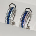 Blue And Clear Triple-Row Curved Clip Earrings In Silver Tone view 1