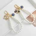 Faux Pearl Beaded Chain Bag Charm Keychain with Rhinestone Bow view 3