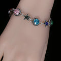Silver Multicolor Crystal Star Link Bracelet Green Pink Blue view 4