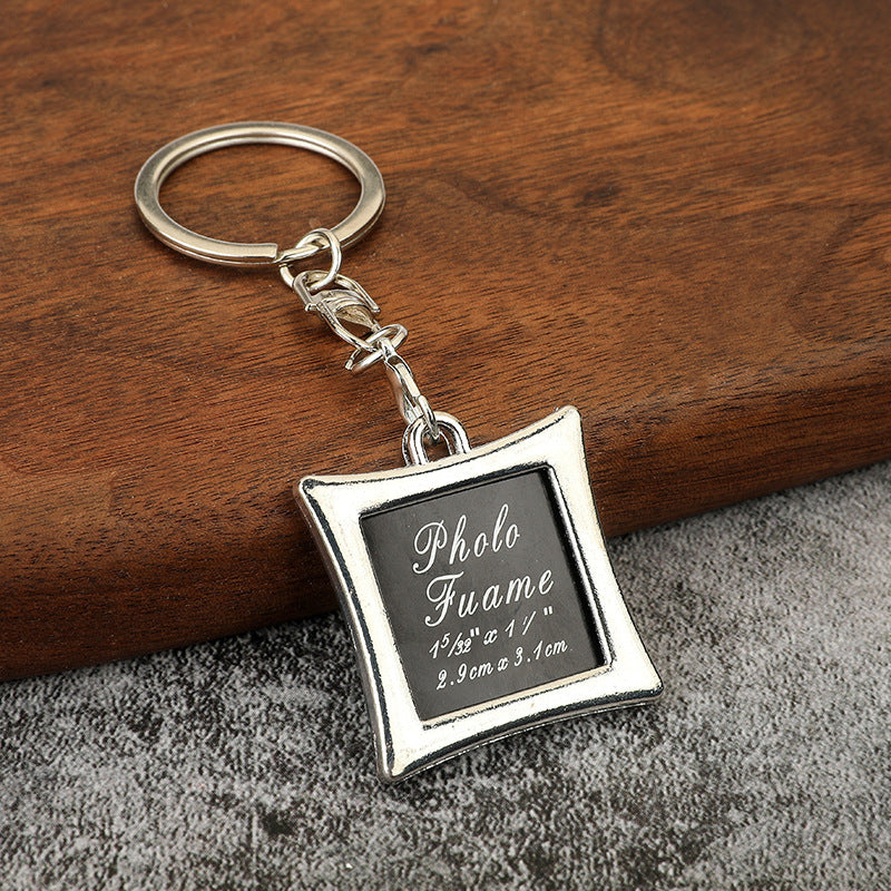 Heart Photo Frame Metal Keychain Square Couple Keepsake Charm