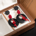 Black Hoop Red Rose Two Tone Statement Stud Earrings view 4