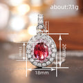 Silver Tone Red Oval Center Double Halo Pendant Necklace view 4