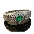 Green Cushion Stone Art Deco Extra-Wide Ring In Silver Tone view 5