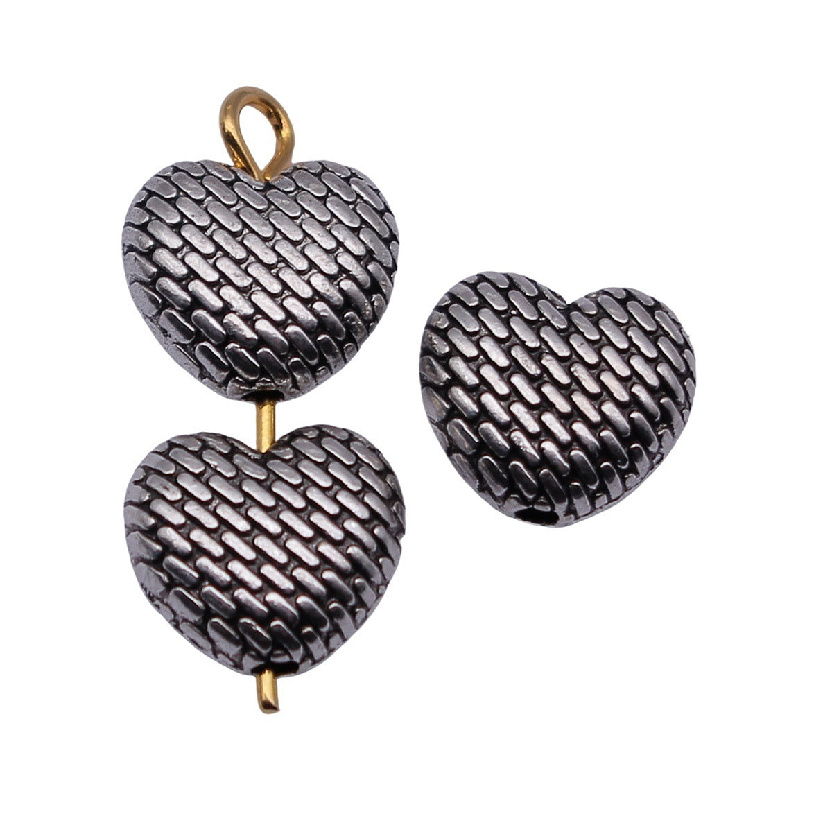 9.6x8.5x4.2mm 1.1g Antique Silver Zinc Alloy Woven Heart Spacer Beads for Bracelet Jewelry Making