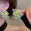 Colorful Oval Faceted Crystal Earrings With Beaded Fringe view 4