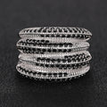Silver Tone Multi Row Black Stone Pave Wide Finger Ring view 2
