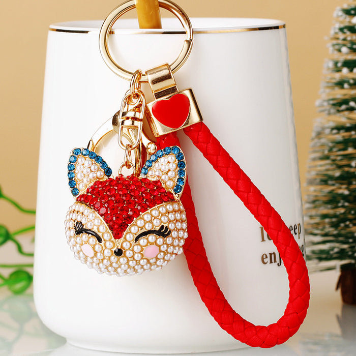Pearl Accent Jeweled Fox Head Keychains in Six Pictured Colors