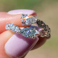 Silver Tone Dual Pear Clear Aqua Open Wrap Finger Ring view 1