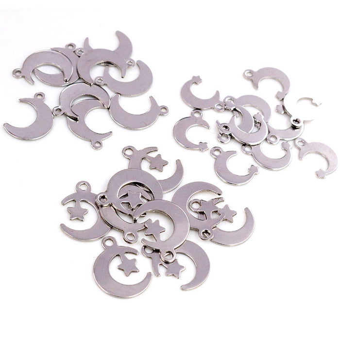 Polished Silver Tone Crescent Moon Metal Charm Pendants