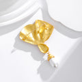 Gold Tone Ginkgo Leaf Pearl Look Metal Brooch Pin for Jackets and Lapels view 3