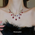Three Mixed Red Rectangle Oval And Pink Teardrop Crystal Necklaces view 4