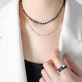 Gold Double Layer Necklace with Red or Black Glass Beads view 4