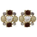 Pearl and Crystal Mosaic Square Stud Earrings in Two Colors view 5