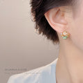 Gold Tone Green Basket Flower And Bow Stud Earrings For Women view 2