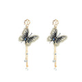 Embroidered Butterfly Gold Chain Fringe Long Stud Earrings view 5