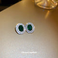 Green Oval Crystal Halo Stud Earrings For Women Jewelry view 2