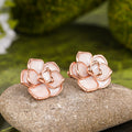 Rose Gold White Enamel Flower Stud Earrings Metal Pair view 2