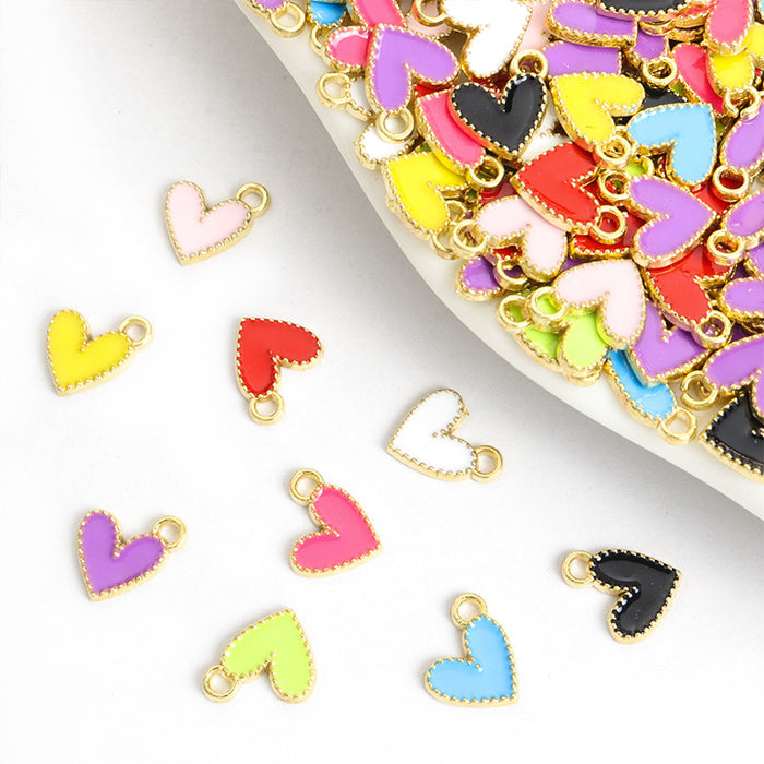 Tiny Colorful Heart Enamel Metal Jewelry Charms, 9 Colors
