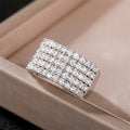 Wide Six-Row Clear Stone Band Ring In Polished Silver Tone view 3