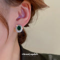 Green Oval Crystal Halo Stud Earrings For Women Jewelry view 3
