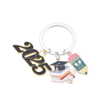 2025 Graduation Cap Books Pencil Enamel Keychain Ring