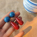 Blue Round Top And Red Long Teardrop Drop Stud Earrings For Women view 2